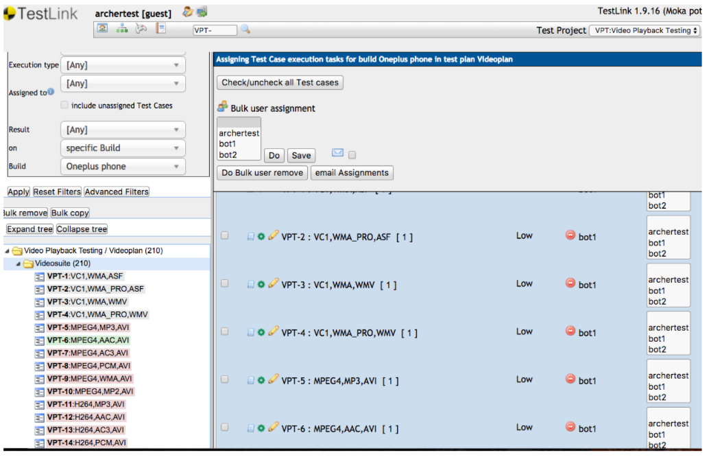 Testlink Build/Release Page